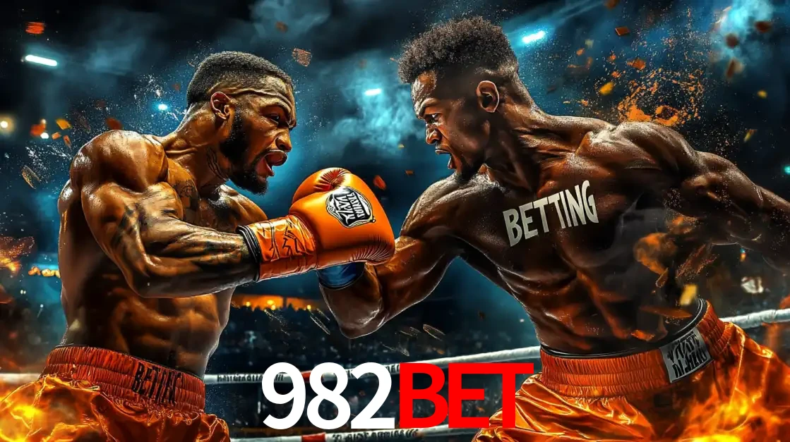 Dois boxeadores em uma luta intensa e explosiva, representando a adrenalina e as oportunidades de apostas em esportes de combate disponíveis na plataforma 982BET.